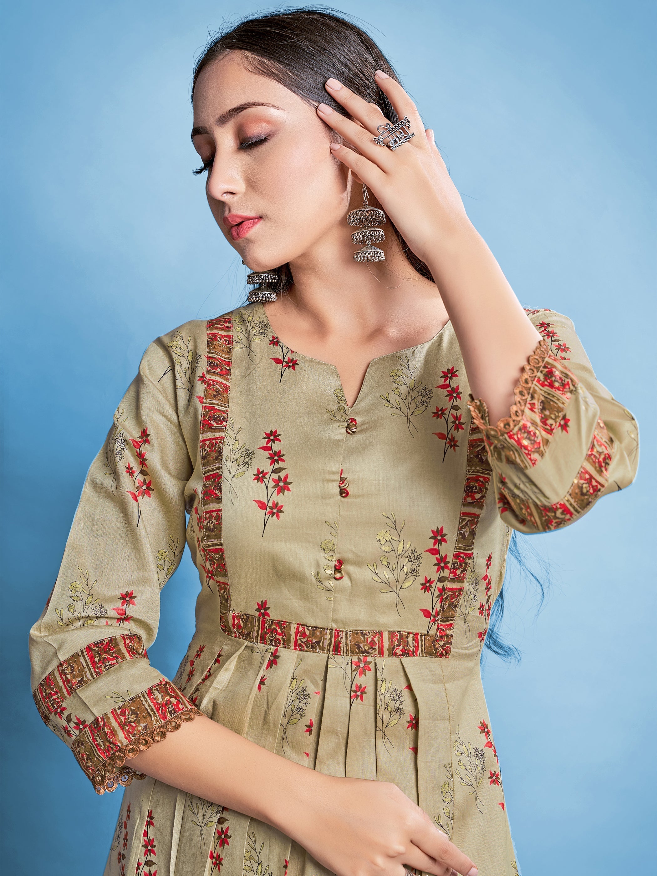 Beige Cotton Printed Kurta Set: Elevate Style with Comfort & Elegance