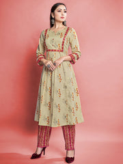 Beige Cotton Printed Kurta Set: Elevate Style with Comfort & Elegance