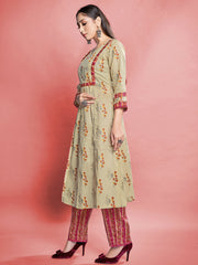 Beige Cotton Printed Kurta Set: Elevate Style with Comfort & Elegance