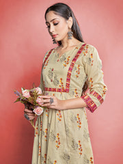 Beige Cotton Printed Kurta Set: Elevate Style with Comfort & Elegance