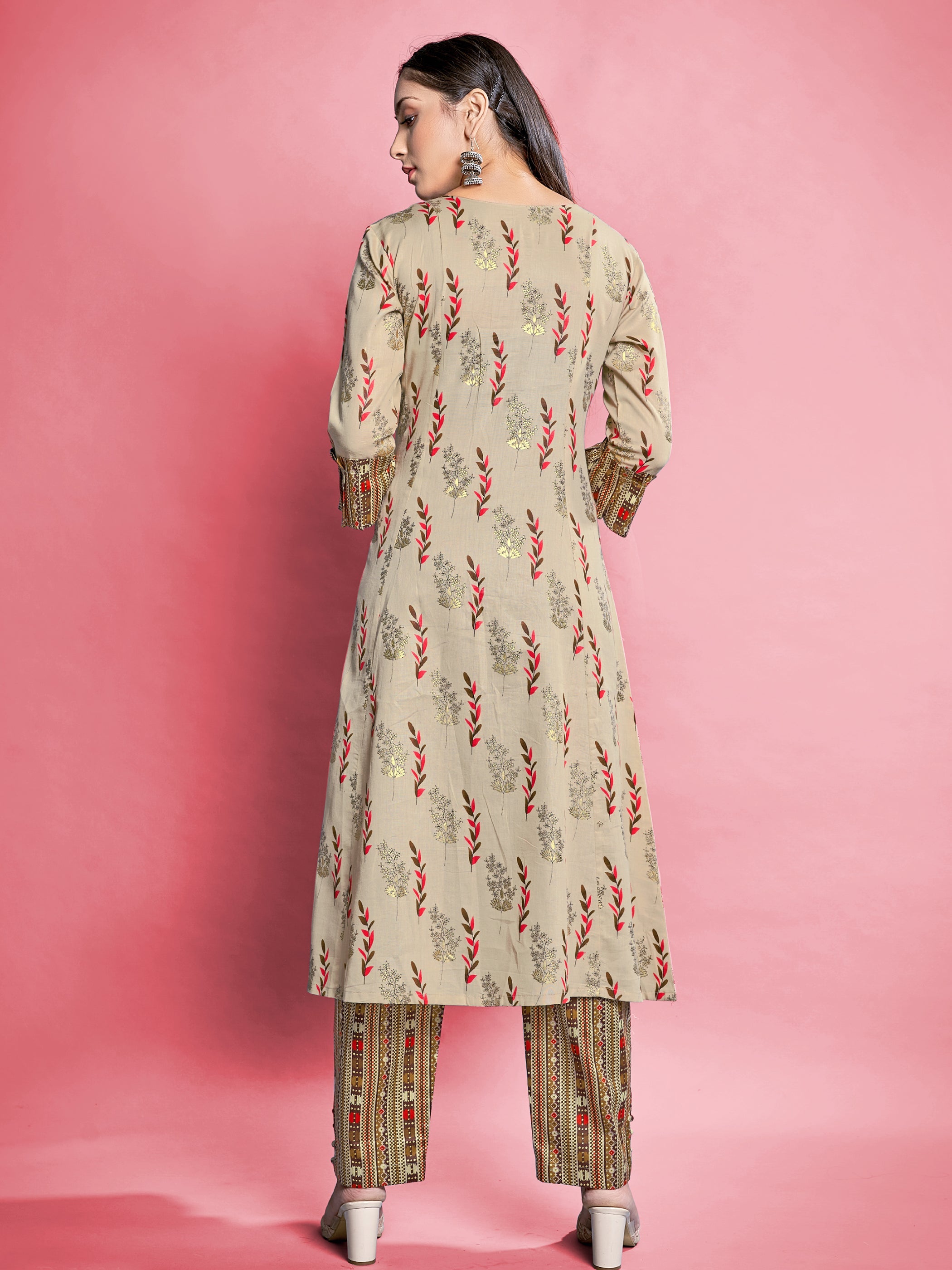 Beige Cotton Printed Kurta Set: Elevate Style with Comfort & Elegance