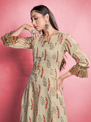 Beige Cotton Printed Kurta Set: Elevate Style with Comfort & Elegance