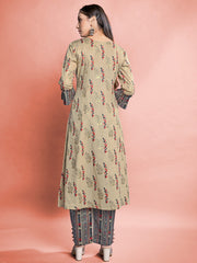 Beige Cotton Printed Kurta Set: Elevate Style with Comfort & Elegance