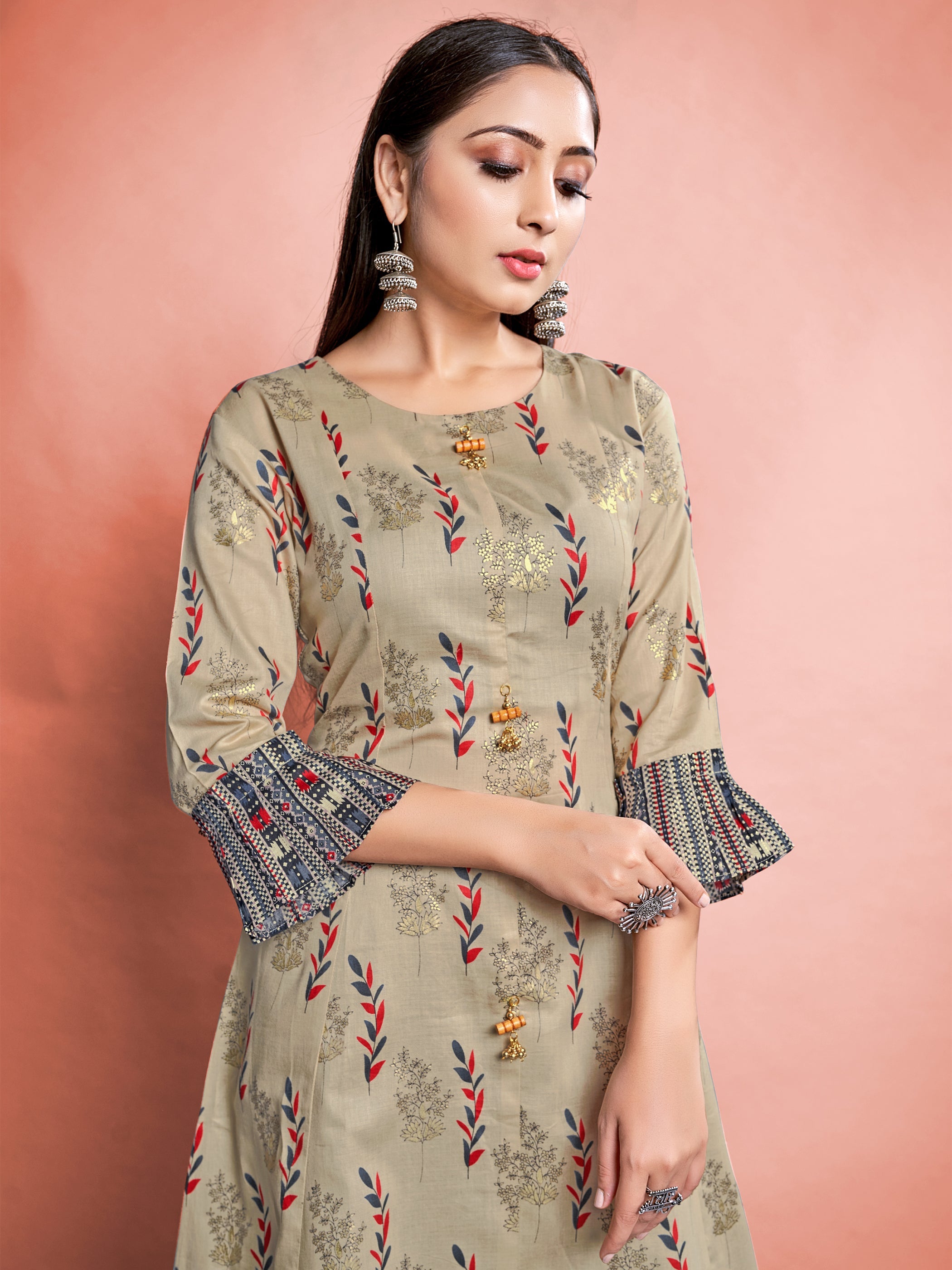 Beige Cotton Printed Kurta Set: Elevate Style with Comfort & Elegance