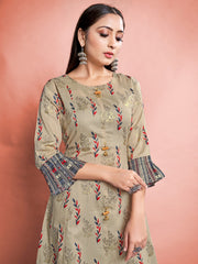 Beige Cotton Printed Kurta Set: Elevate Style with Comfort & Elegance