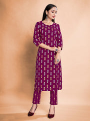 Stunning Purple Rayon Foil Printed Kurta Set for Festive & Casual Occasions