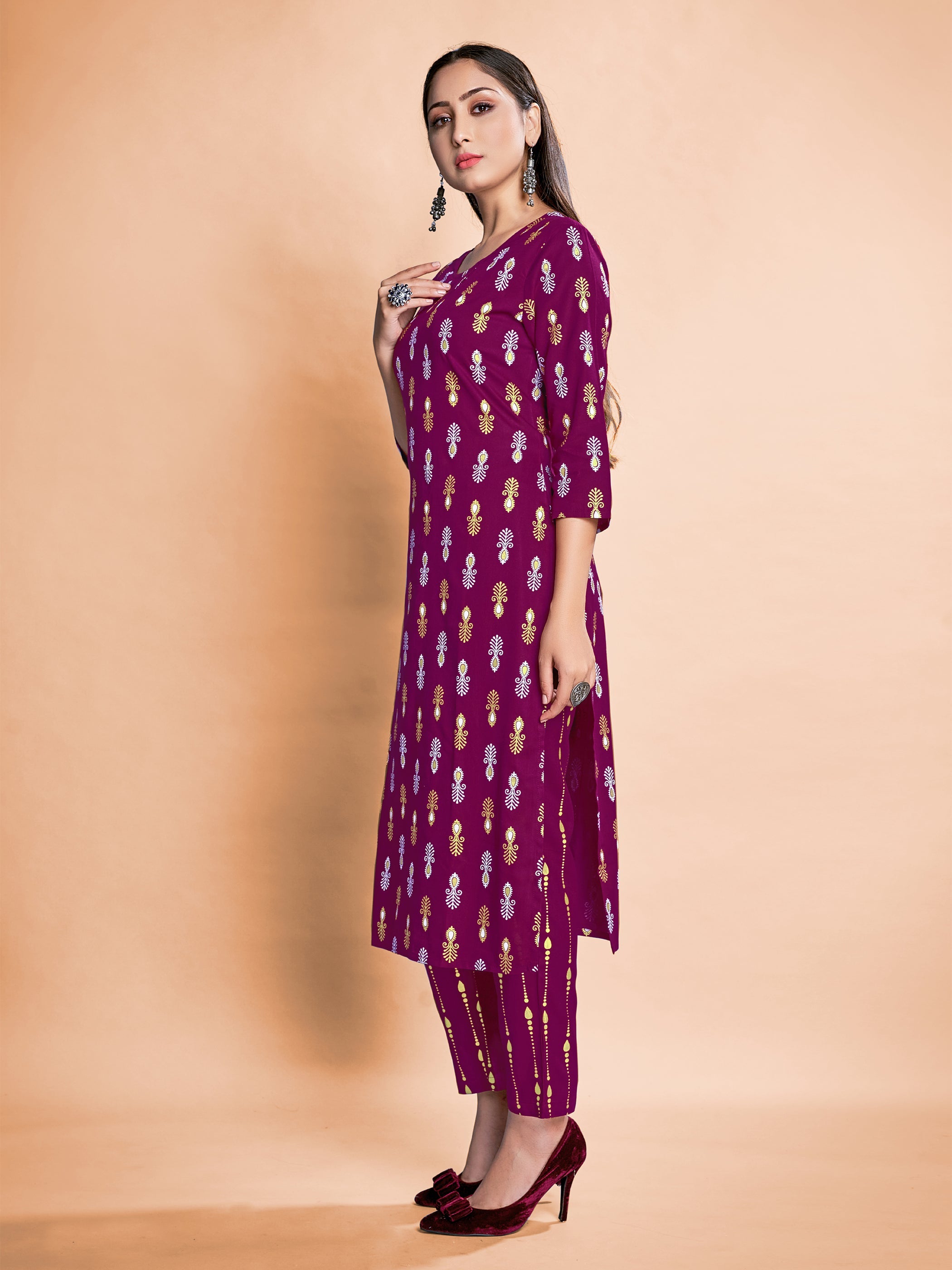 Stunning Purple Rayon Foil Printed Kurta Set for Festive & Casual Occasions