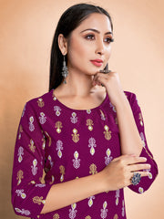 Stunning Purple Rayon Foil Printed Kurta Set for Festive & Casual Occasions