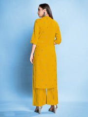 Elevate Your Style with a Yellow Rayon Foil Printed Kurta Set: Elegance & Comfort