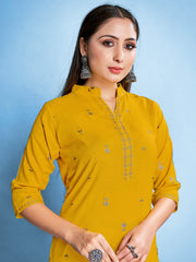 Elevate Your Style with a Yellow Rayon Foil Printed Kurta Set: Elegance & Comfort