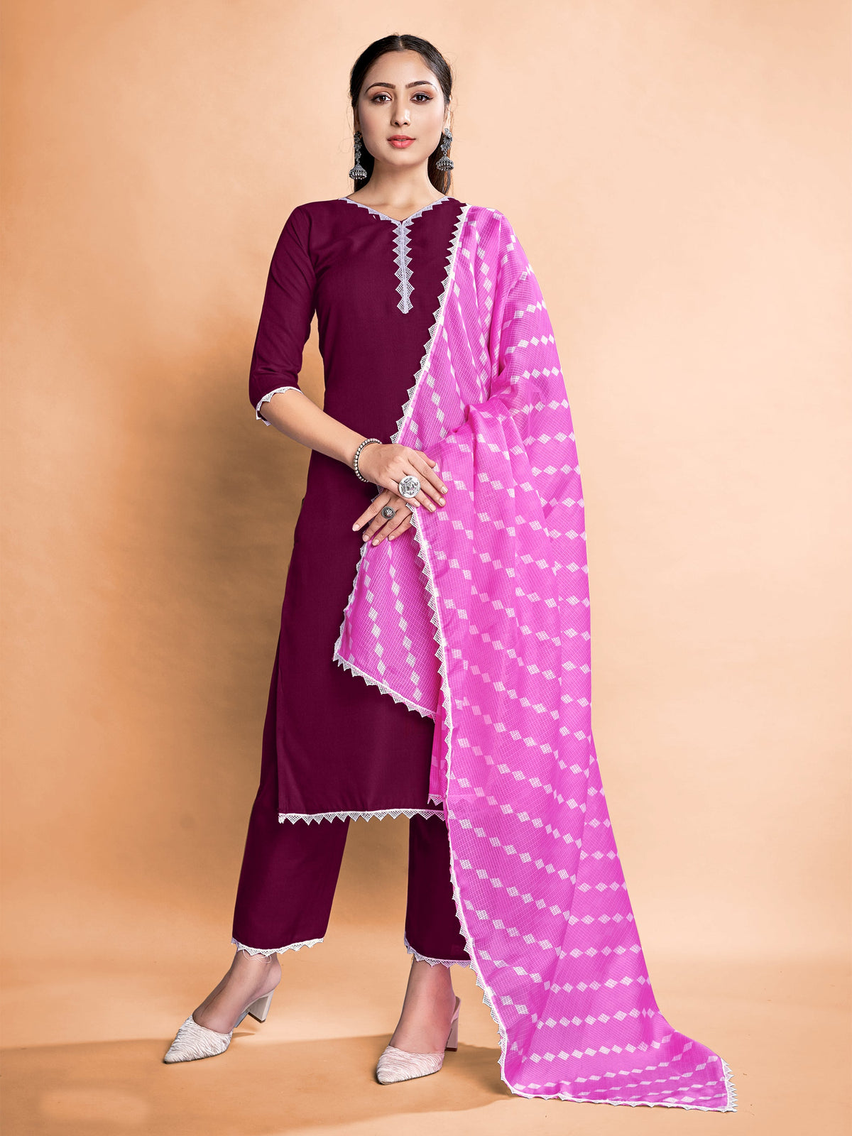 Wine-Colored Rayon Kurta Set: Elegant Ethnic Wear for Festive Occasions