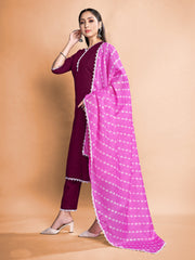 Wine-Colored Rayon Kurta Set: Elegant Ethnic Wear for Festive Occasions