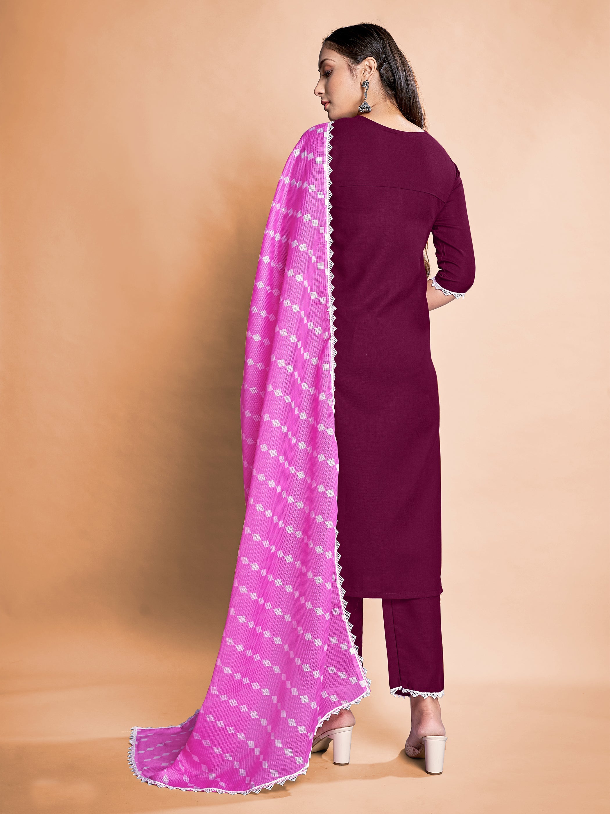 Wine-Colored Rayon Kurta Set: Elegant Ethnic Wear for Festive Occasions