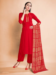 Stunning Red Rayon Foil Printed Kurta Set: Elevate Your Style with Elegance