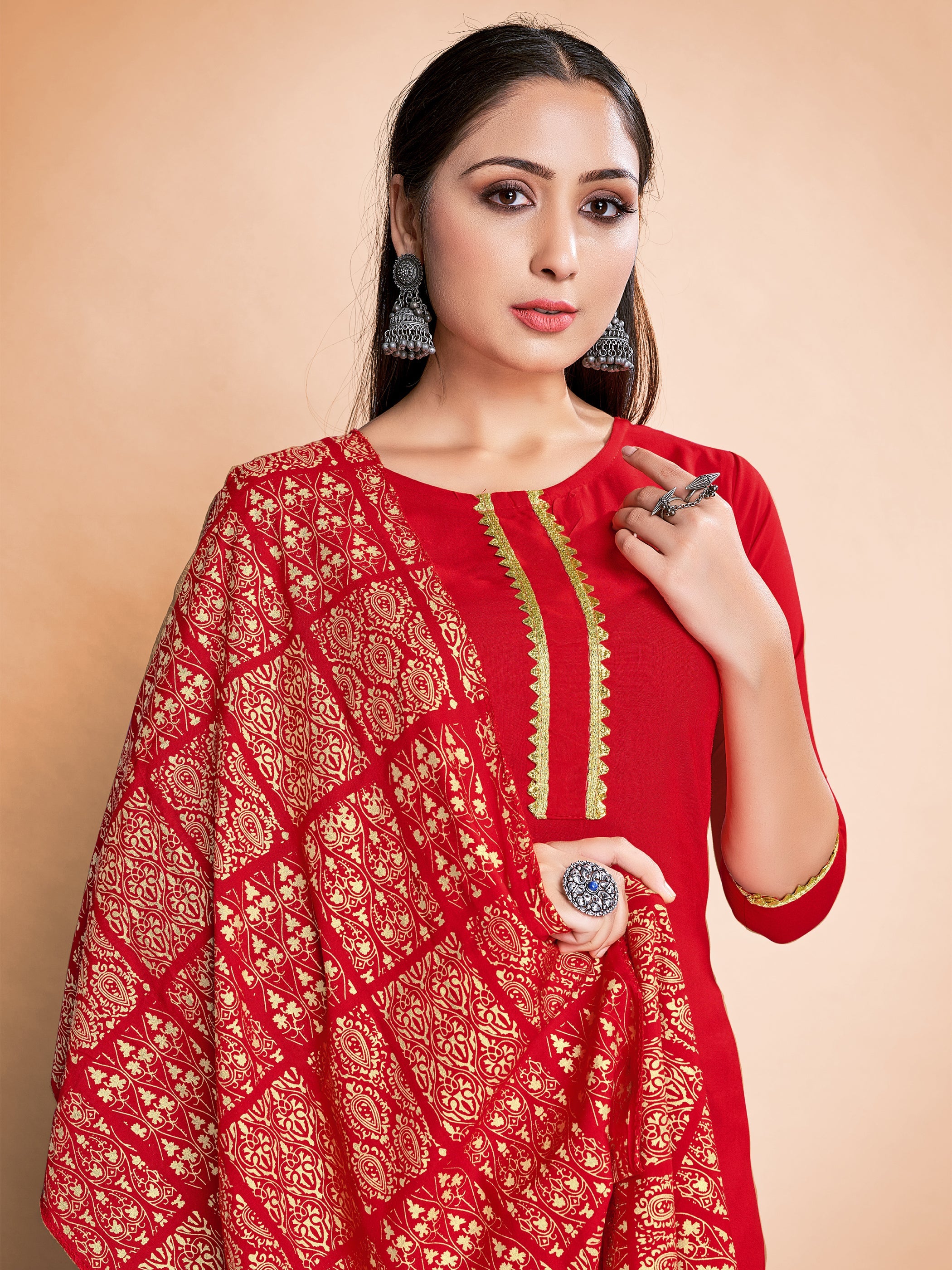 Stunning Red Rayon Foil Printed Kurta Set: Elevate Your Style with Elegance