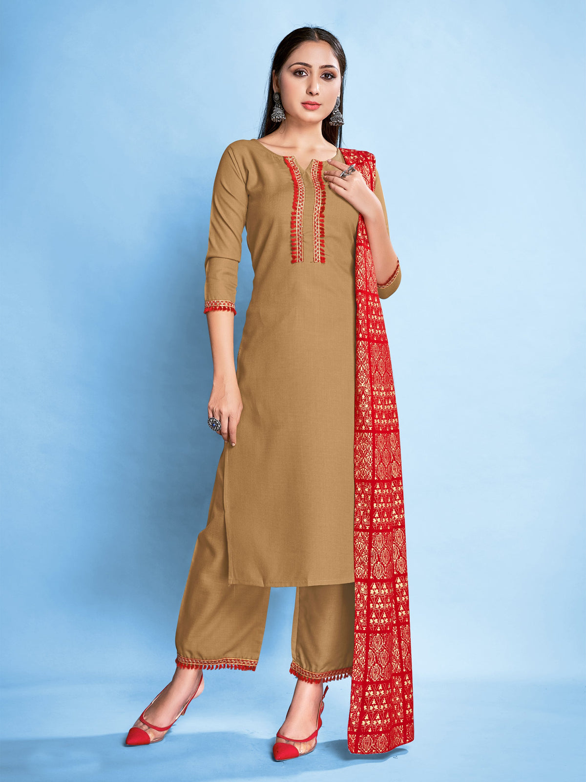 Elegant Beige Rayon Foil Printed Kurta Set - Perfect for Festive & Casual Events