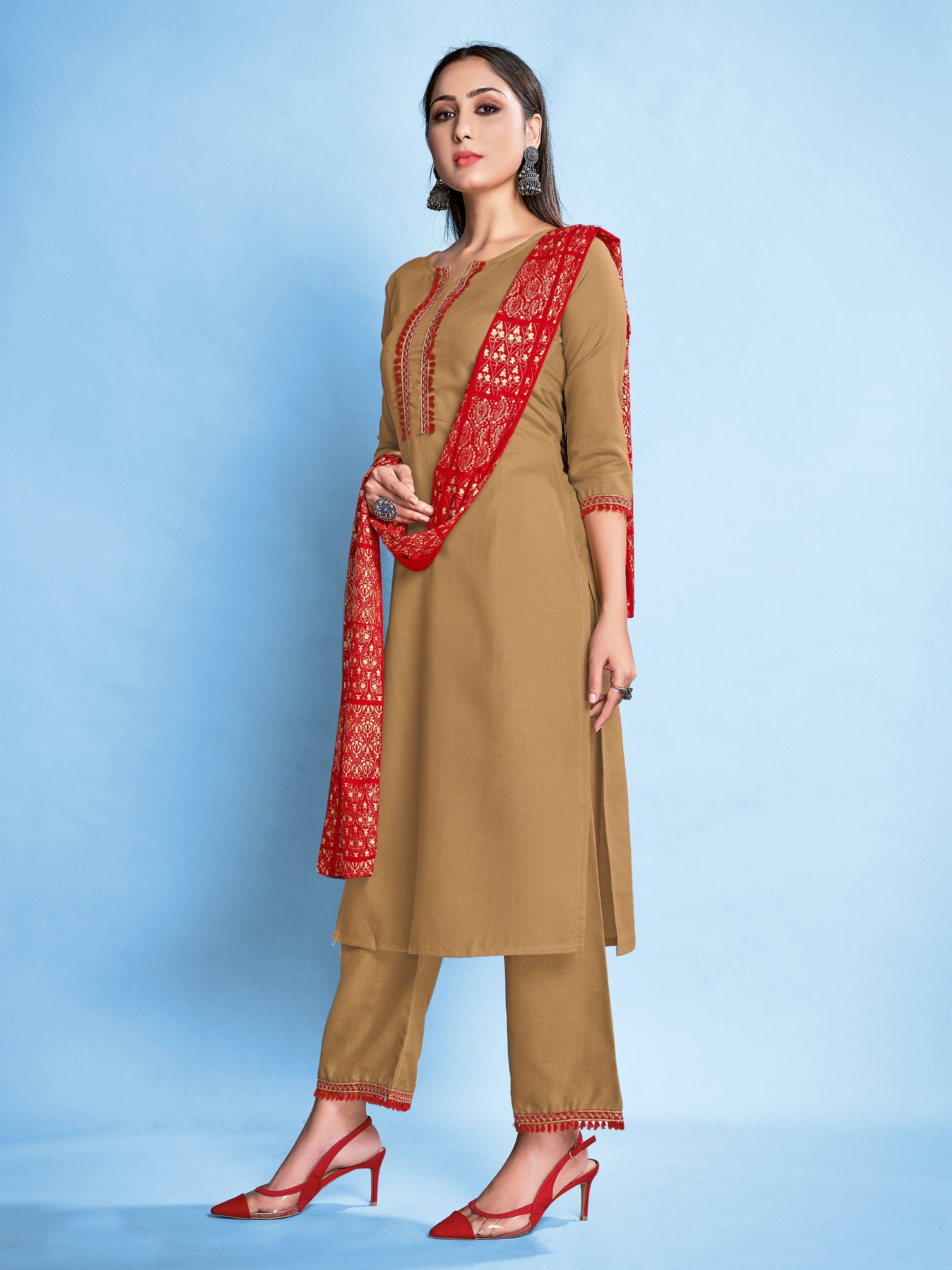 Elegant Beige Rayon Foil Printed Kurta Set - Perfect for Festive & Casual Events