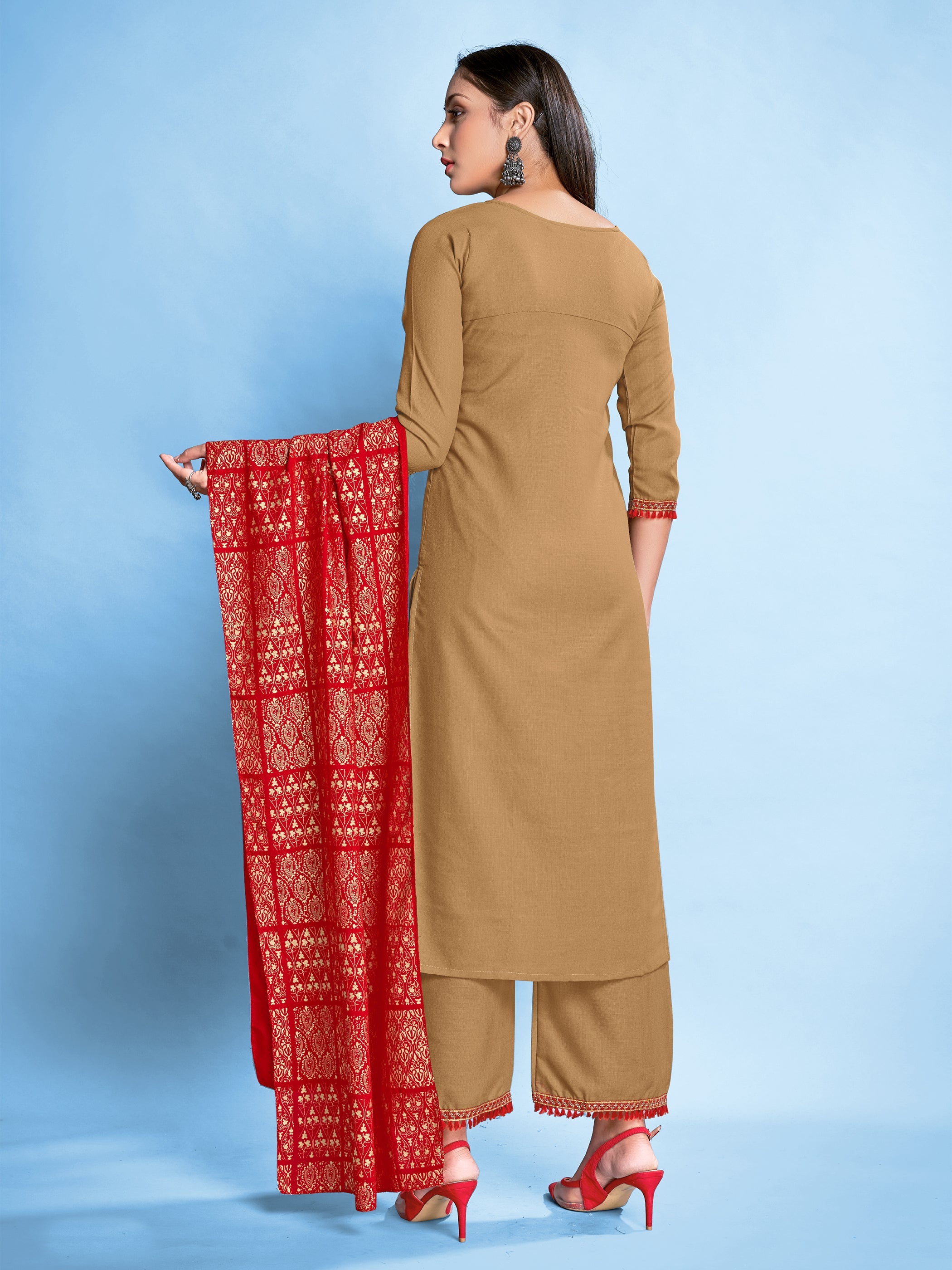 Elegant Beige Rayon Foil Printed Kurta Set - Perfect for Festive & Casual Events