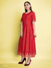 Stunning Red Rayon Foil Printed Kurta Set: Elevate Your Style with Elegance