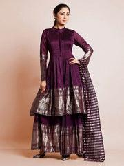 Exquisite Wine Art Silk Woven Kurta Set: Elegance & Comfort for Special Occasions