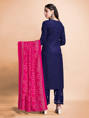 Elegant Navy Blue Rayon Foil Printed Kurta Set for Festive & Casual Wear