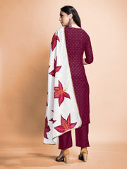 Exquisite Wine Rayon Foil Printed Kurta Set: Perfect for Festive Occasions