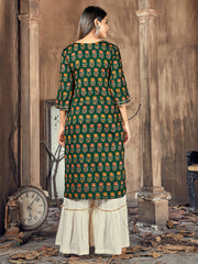 Green Rayon Printed Kurta Set: Comfort, Elegance & Versatile Style for Any Event