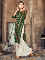 Green Rayon Printed Kurta Set: Comfort, Elegance & Versatile Style for Any Event