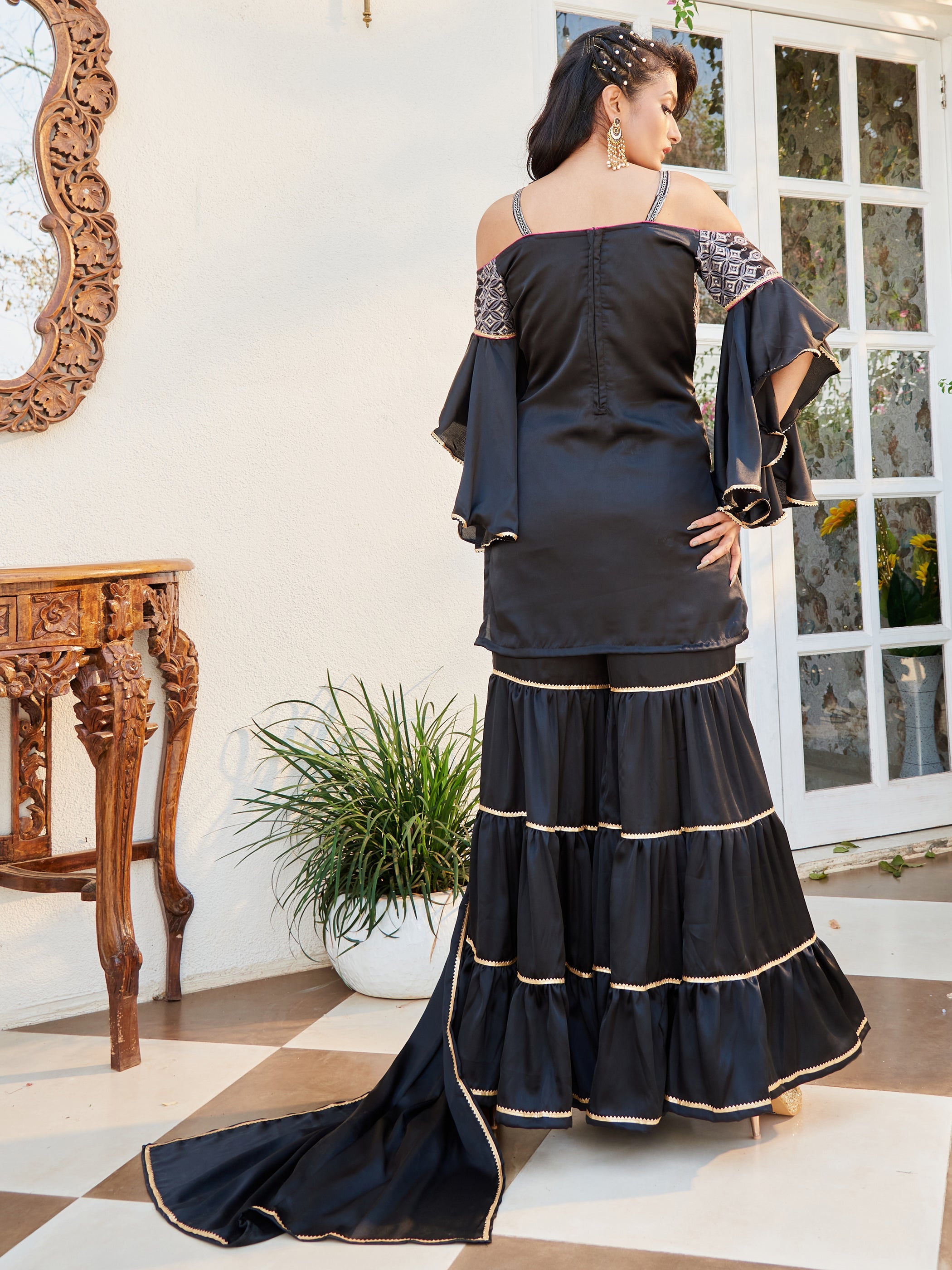 Elegant Black Cotton Dress with Intricate Embroidery for All-Day Comfort