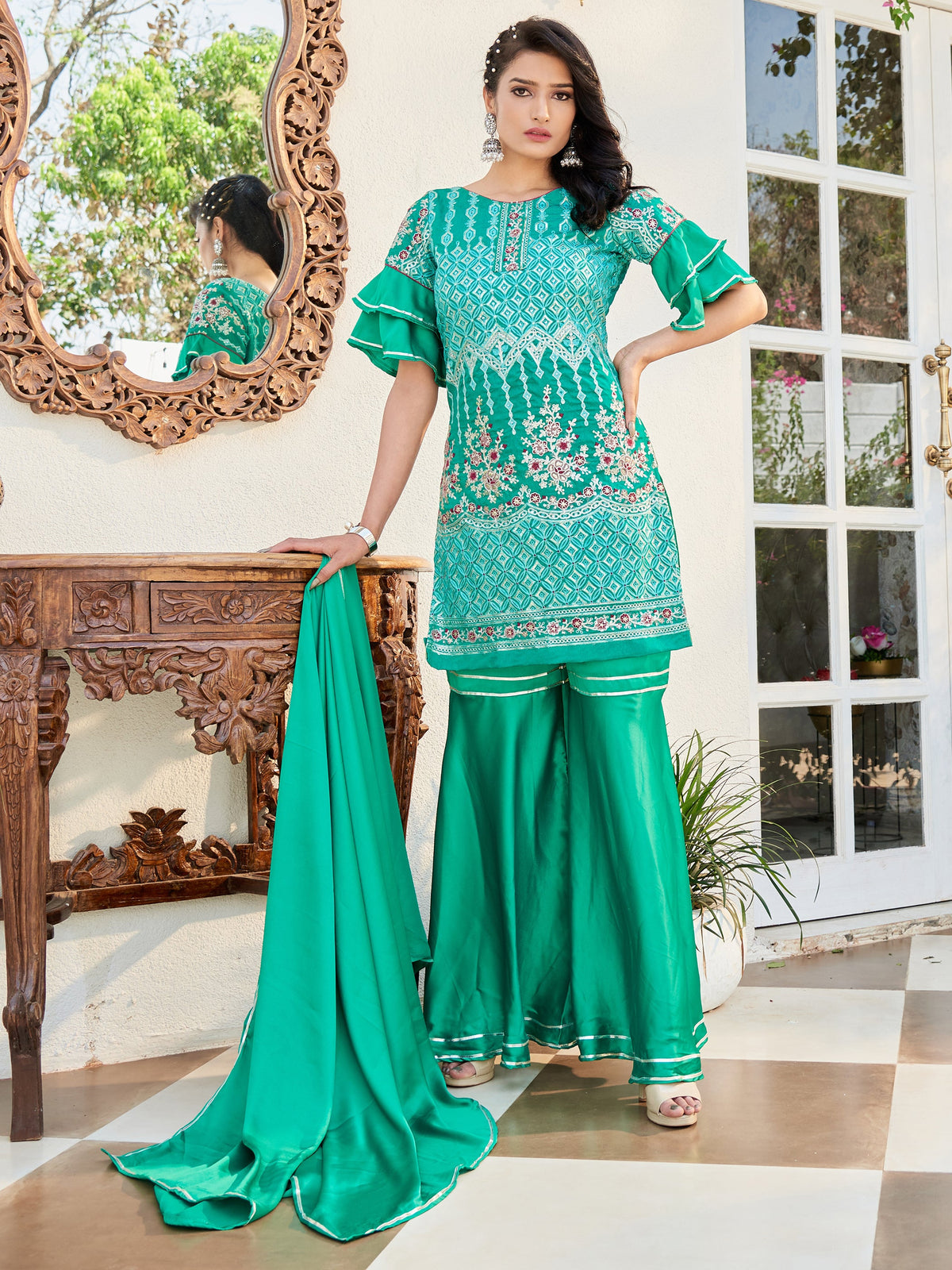 Teal Cotton Embroidered Kurta Set: Elegant, Comfortable & Stylish Wardrobe Essential