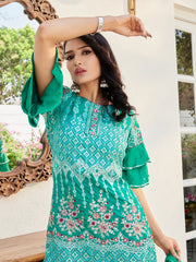 Teal Cotton Embroidered Kurta Set: Elegant, Comfortable & Stylish Wardrobe Essential