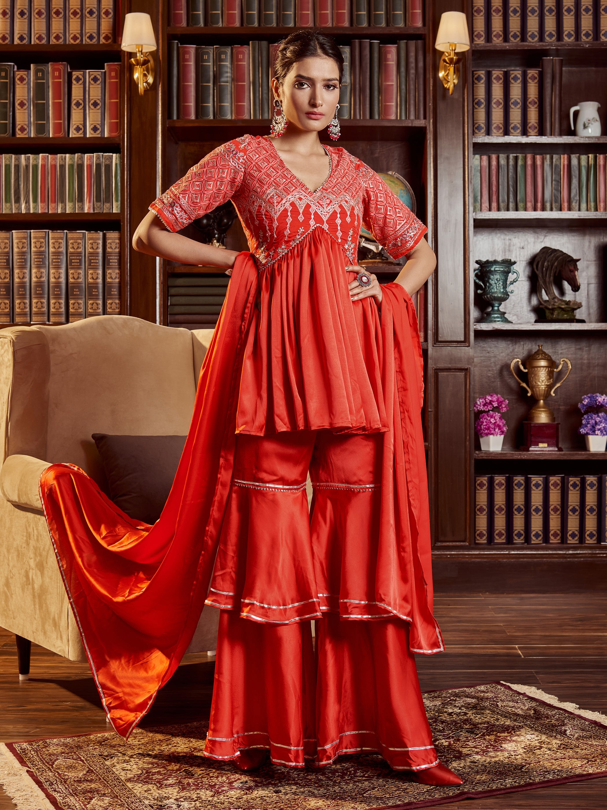 Red Cotton Embroidered Kurta Set: Elegant, Comfortable & Perfect for Festivities