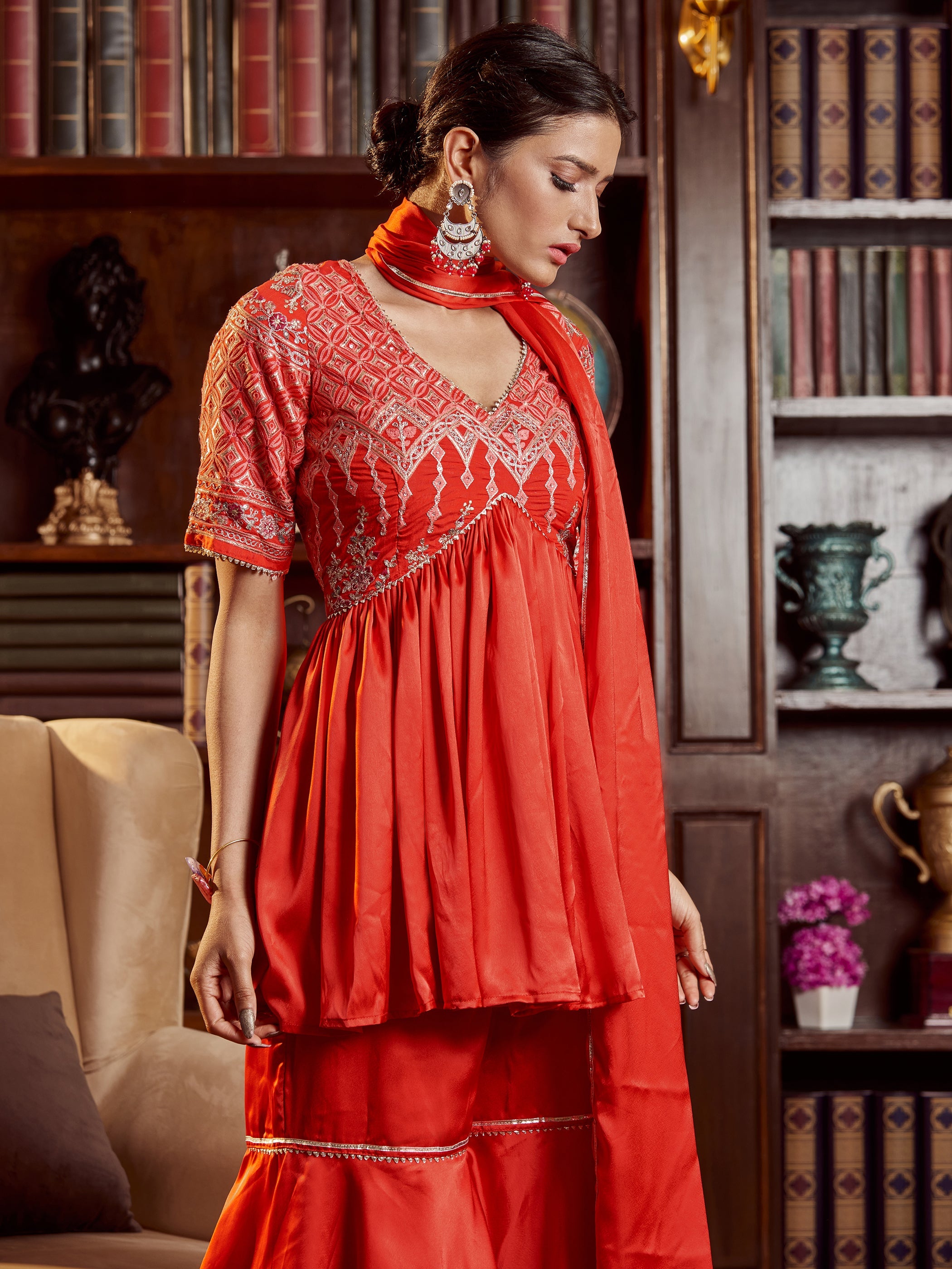 Red Cotton Embroidered Kurta Set: Elegant, Comfortable & Perfect for Festivities