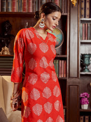 Stunning Red Rayon Foil Printed Kurta Set: Elevate Your Style with Elegance