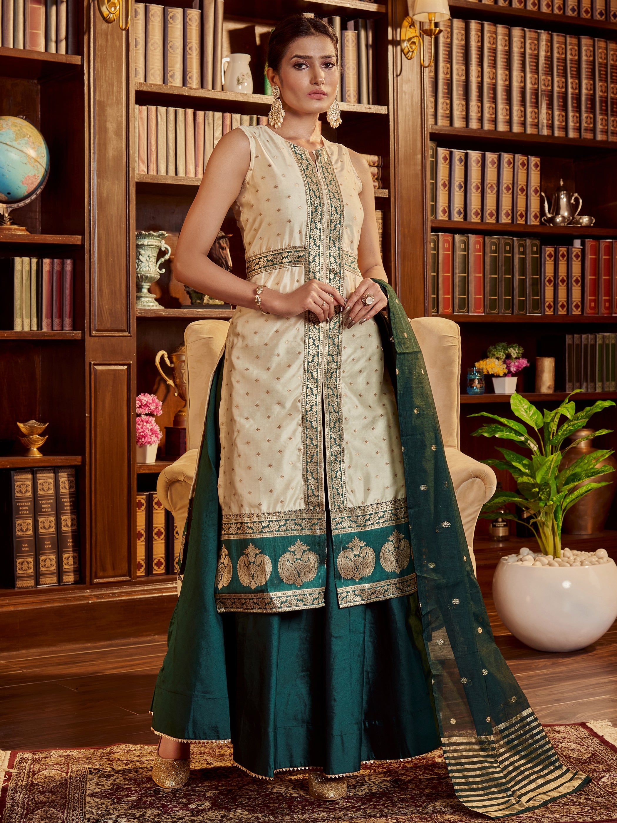 exquisite Beige Art Silk Kurti Lehenga Dupatta set