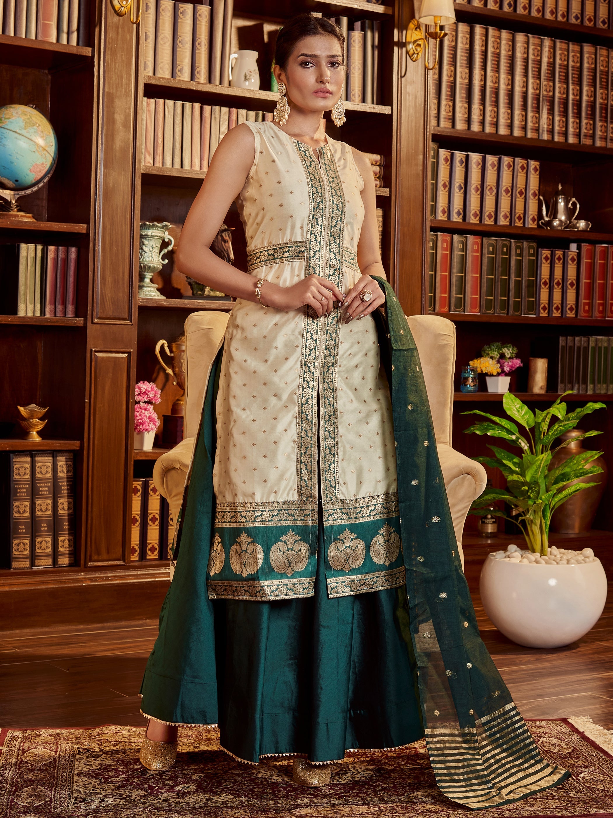 exquisite Beige Art Silk Kurti Lehenga Dupatta set