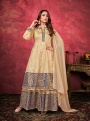 Elegant Beige Art Silk Kurti Palazzo Dupatta set