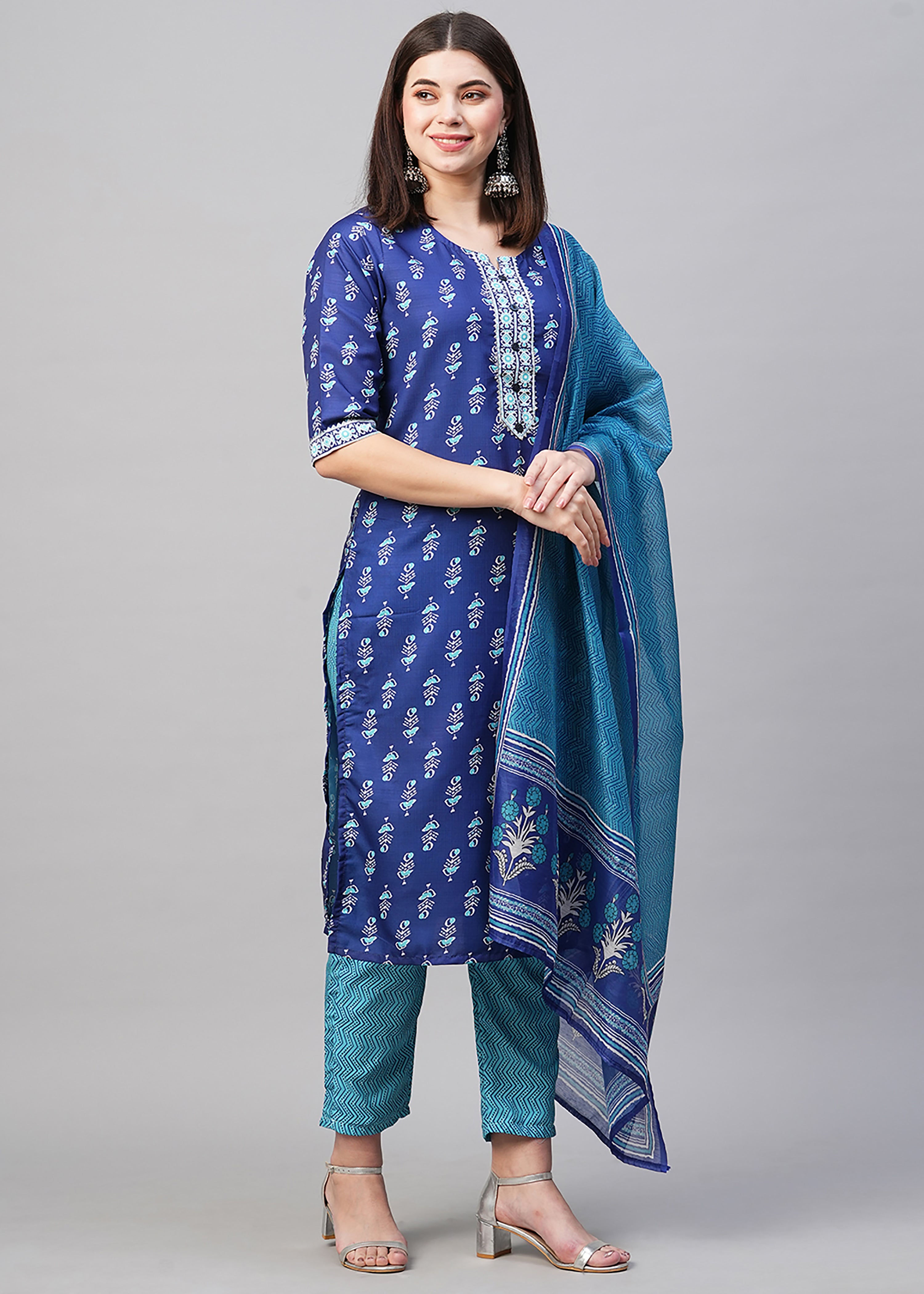 Blue Rayon Printed Kurta Set: Comfort, Elegance & Timeless Traditional Design