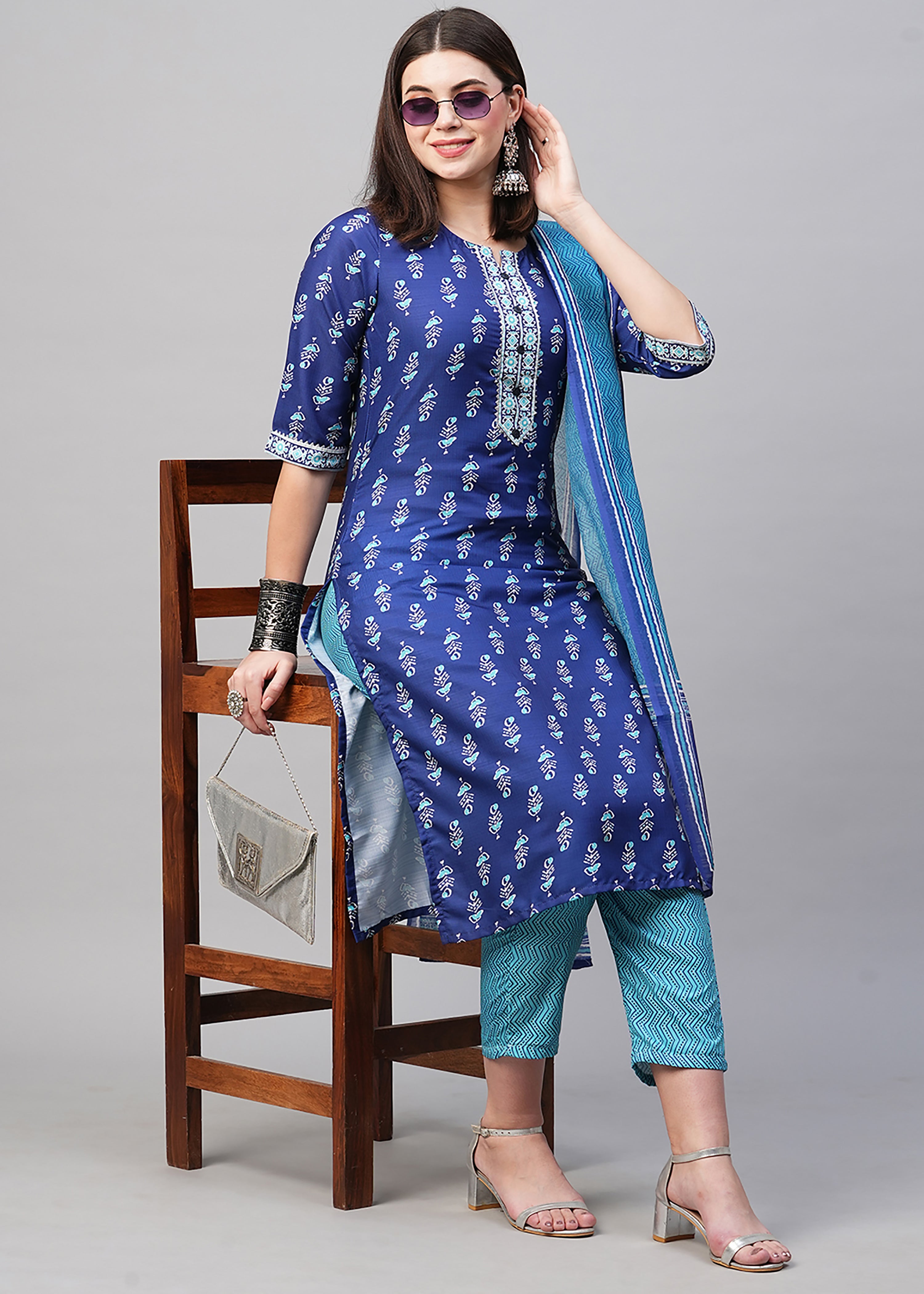 Blue Rayon Printed Kurta Set: Comfort, Elegance & Timeless Traditional Design