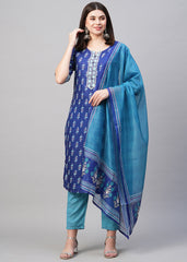 Blue Rayon Printed Kurta Set: Comfort, Elegance & Timeless Traditional Design