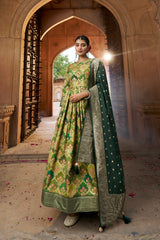 Stunning Green Silk Foil Printed Anarkali Kurta Set for Festive Celebrations