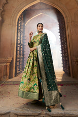 Stunning Green Silk Foil Printed Anarkali Kurta Set for Festive Celebrations