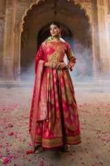 Elegant Red Silk Foil Printed Anarkali Kurta Set for Festive Celebrations