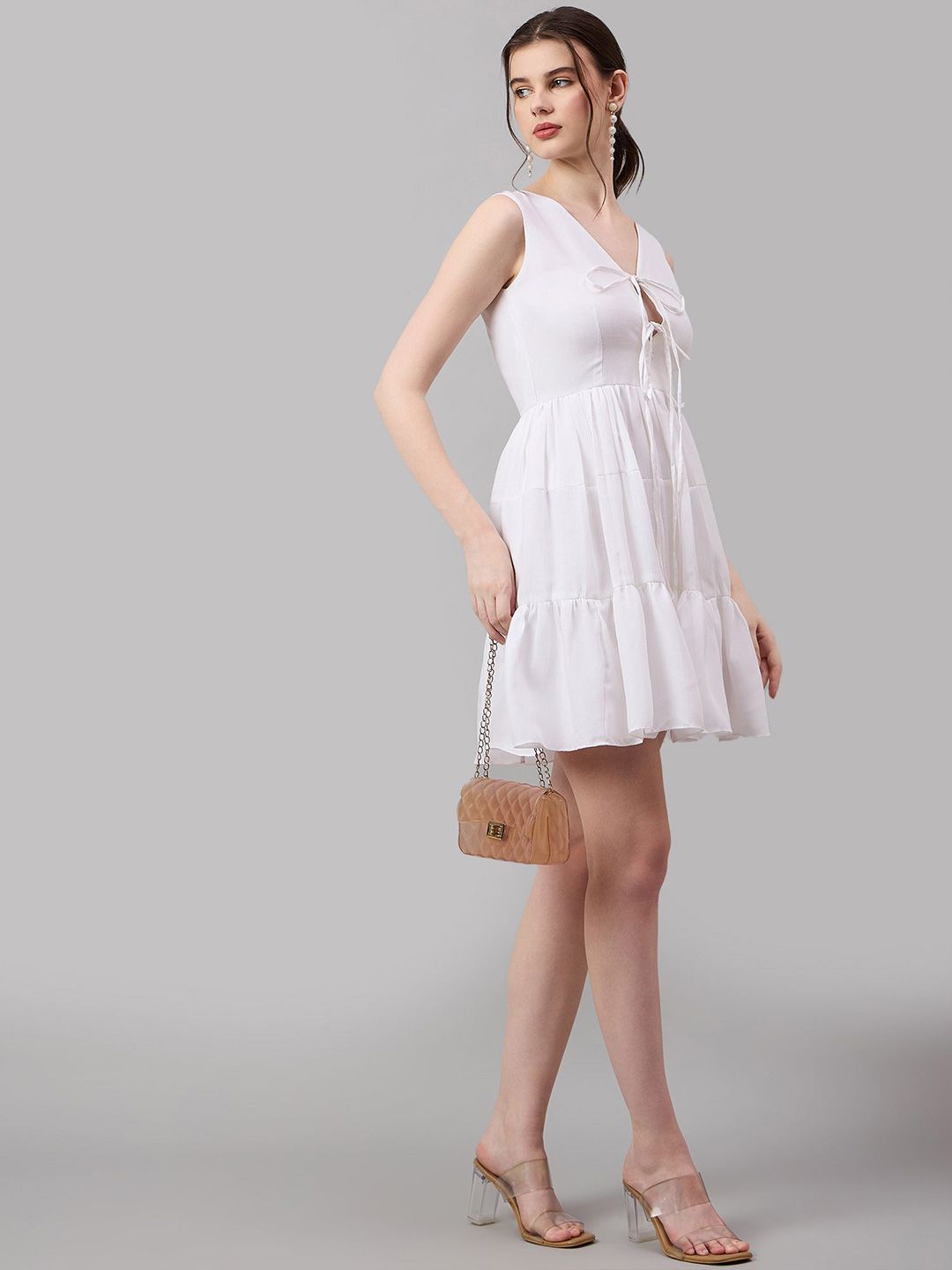 White Key Hole Mini Cotton Sleeveless Dress