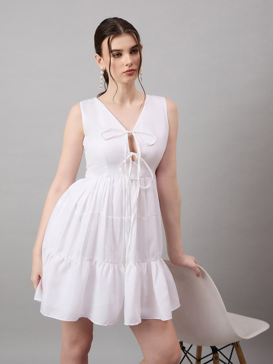 White Key Hole Mini Cotton Sleeveless Dress