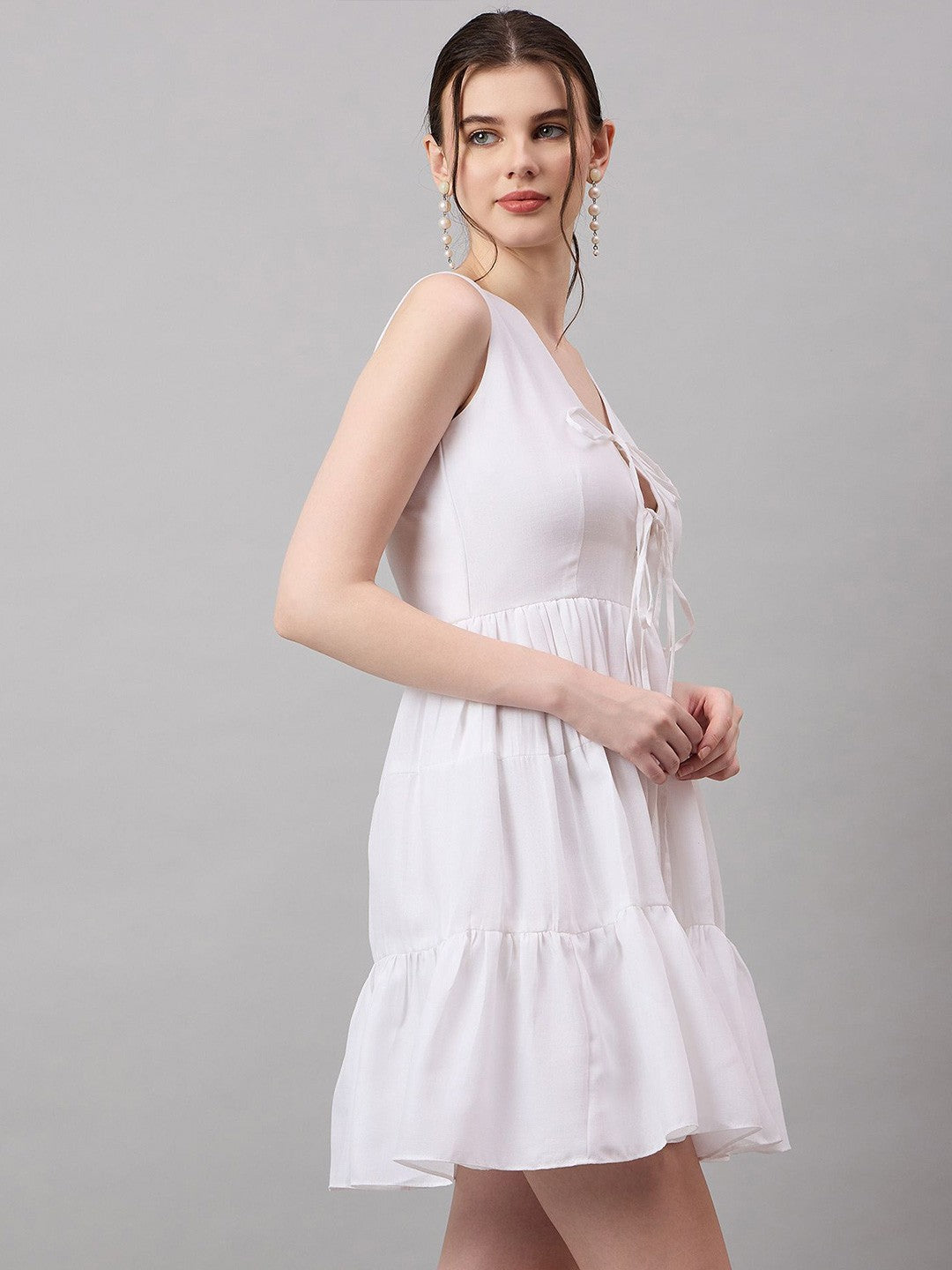 White Key Hole Mini Cotton Sleeveless Dress