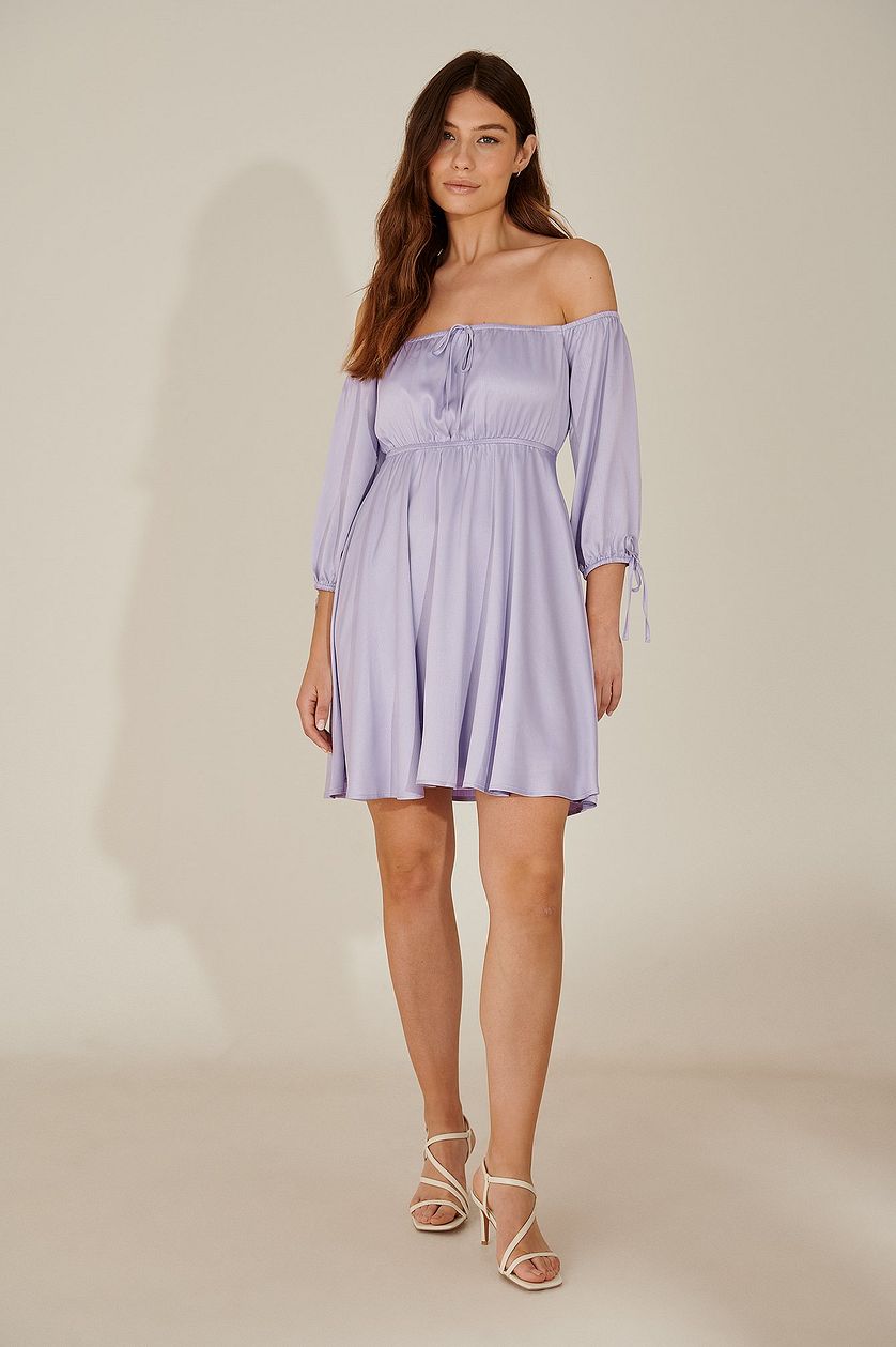 Lavender Fit and Flare Dress with Solid Three-Quarter Sleeves - Stylish & Chic