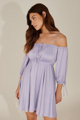 Lavender Fit and Flare Dress with Solid Three-Quarter Sleeves - Stylish & Chic