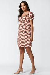 Stylish Multi Abstract Print A-line Short Dress - Polyester, Short Sleeves