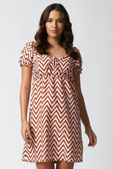 Stylish Multi Abstract Print A-line Short Dress - Polyester, Short Sleeves